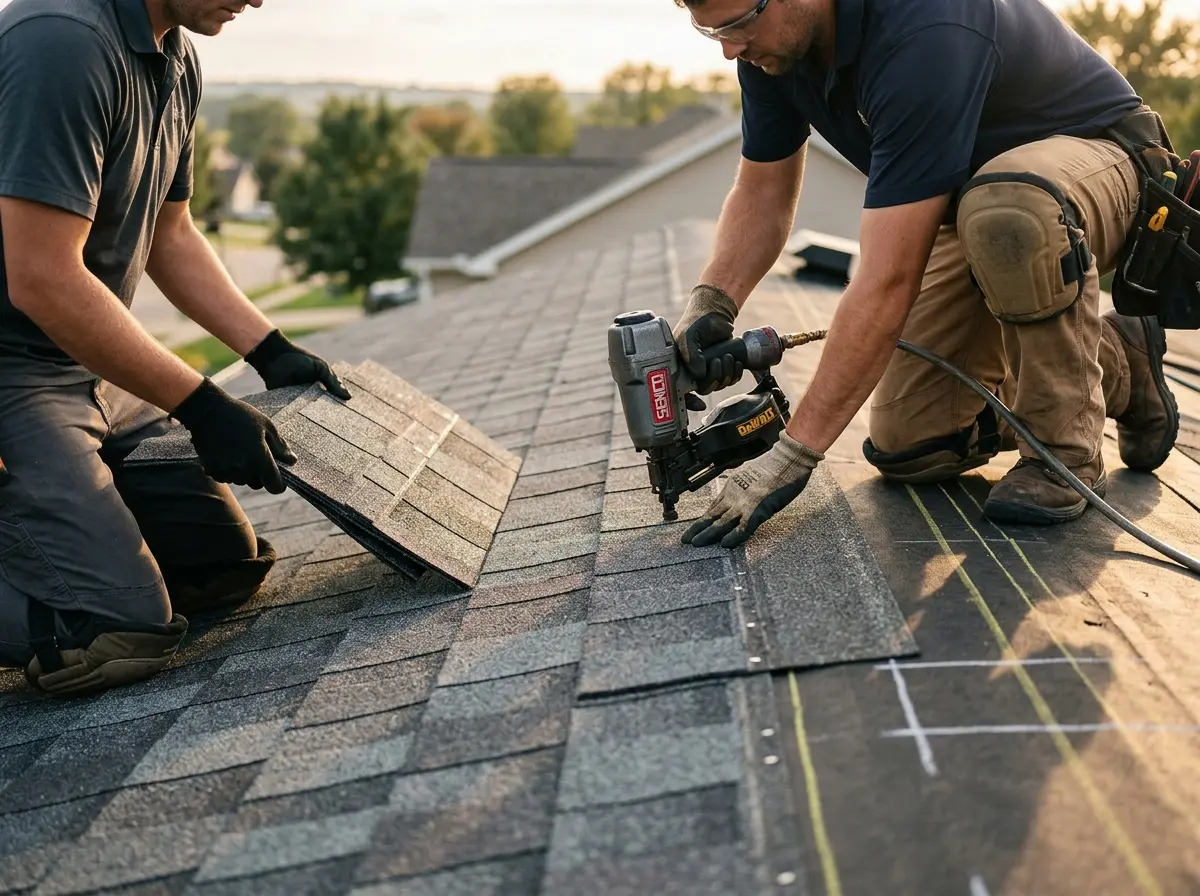 Professional roofer working on a residential roof in Ben Lomond